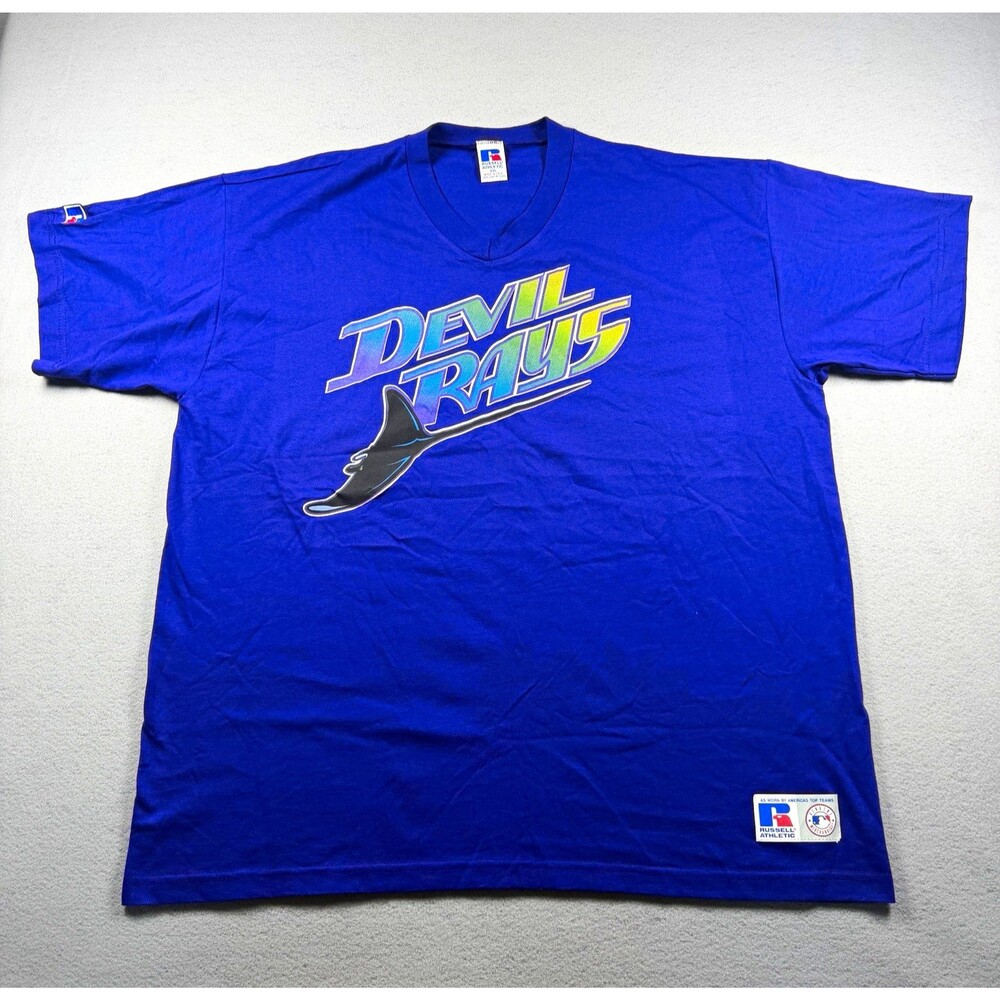 VTG Tampa Bay Devil Rays Shirt XXL Purple Russell Athletic Made in USA 90s MLB